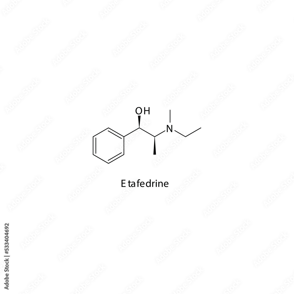 Etafedrine molecule flat skeletal structure, beta agonist used in Vector illustration on white background. Etafedrine molecule flat skeletal structure, beta agonist used in Vector illustration on white background.