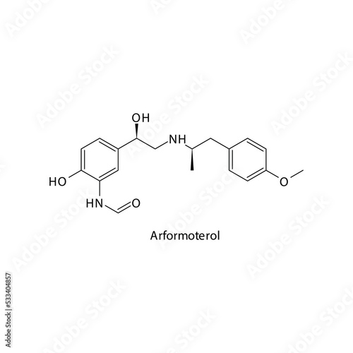 Arformoterol molecule flat skeletal structure, beta agonist used in asthma, COPD Vector illustration on white background.