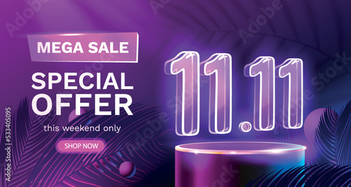 Special offer, shopping day 11.11, marketing poster. Vector