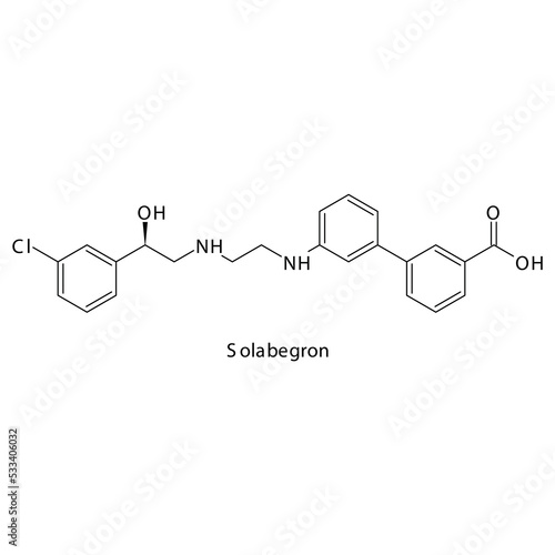 Solabegron  molecule flat skeletal structure, beta 3 agonist used in overactive bladder Vector illustration on white background.