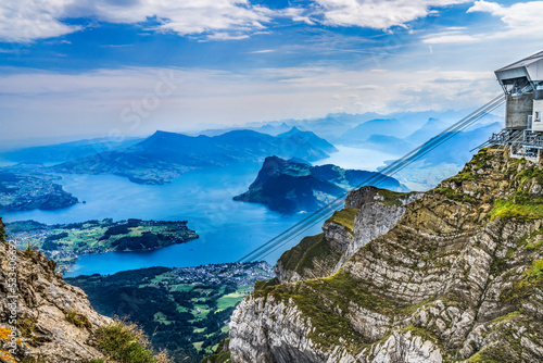 Obraz na plátně Cable Cars Station Cliff Mount Pilatus Lake Lucerne Switzerland