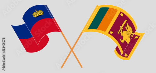 Crossed and waving flags of Liechtenstein and Sri Lanka