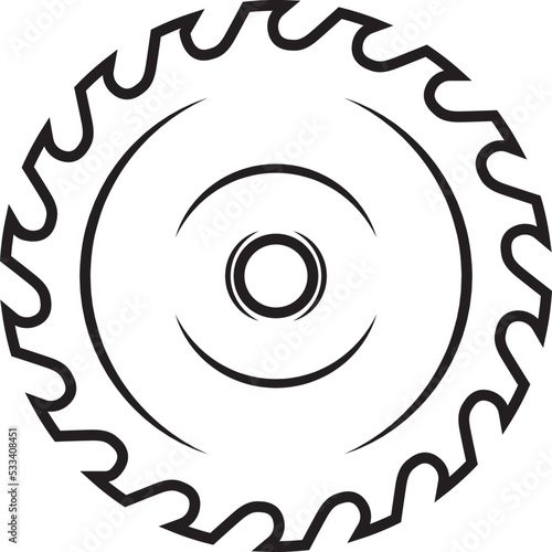 Vintage carpentry woodword mechanic round saw. Can be used like emblem, logo, badge, label. mark, poster or print. Monochrome Graphic Art. Vector