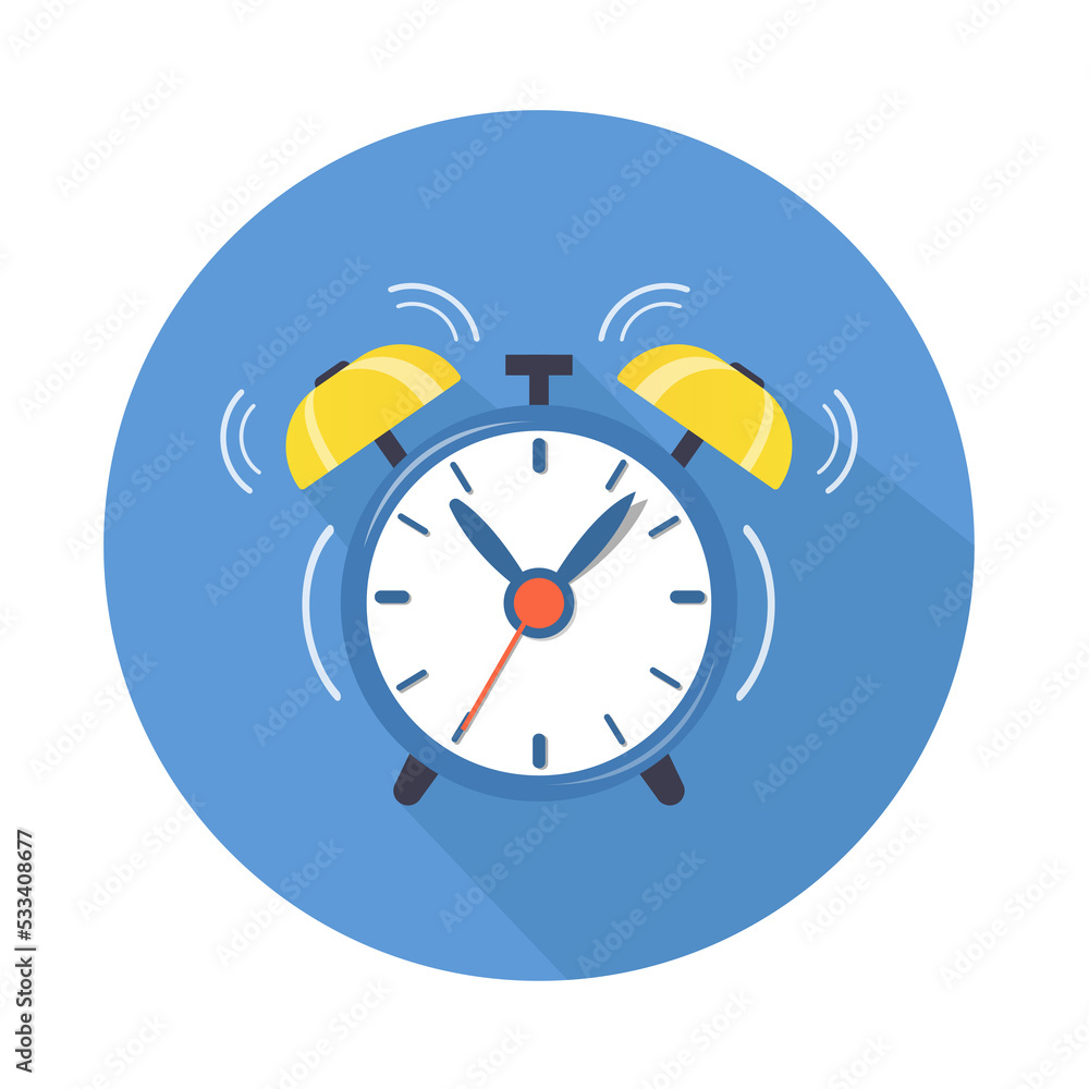 Blue icon, alarm clock with vibrating bell on white background. Vector illustration Blue icon, alarm clock with vibrating bell on white background. Vector illustration