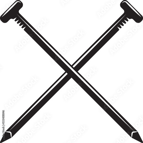 Vintage carpentry woodword mechanic nail cross. Can be used like emblem, logo, badge, label. mark, poster or print. Monochrome Graphic Art. Vector