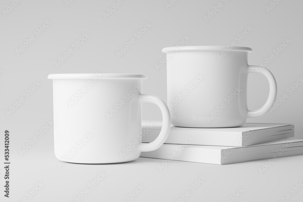 Enamel Mug 3D Rendering White Blank Mockup Enamel Mug 3D Rendering White Blank Mockup