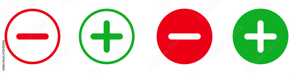 Plus and Minus icon shape button set. Add, zoom, cross, positive logo symbol. Cancel, delete, exit negative line sign Plus and Minus icon shape button set. Add, zoom, cross, positive logo symbol. Cancel, delete, exit negative line sign