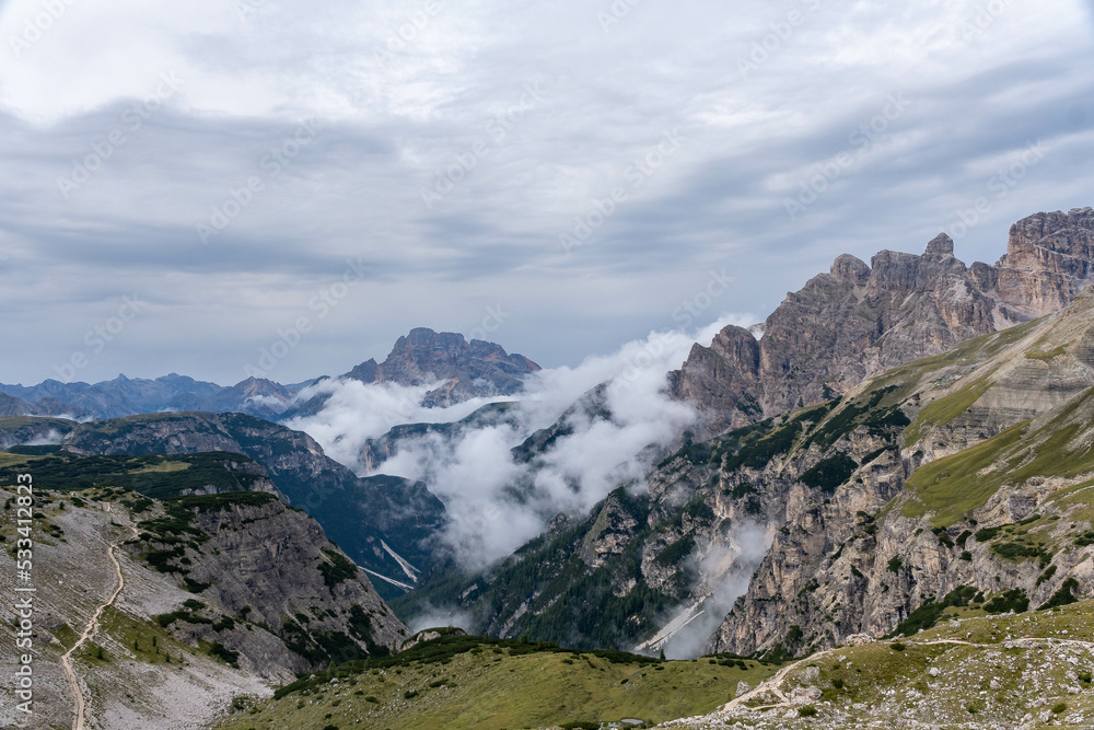 Clouds between the peaks of the dolomites
