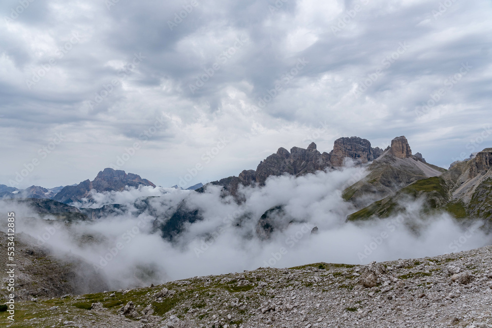 Clouds between the peaks of the dolomites
