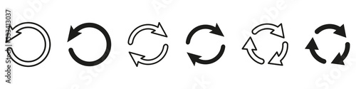 Set of circle arrow vector icons. Recycling icon. Circular vector arrows. Refresh and reload arrow icon. Arrows flat sign