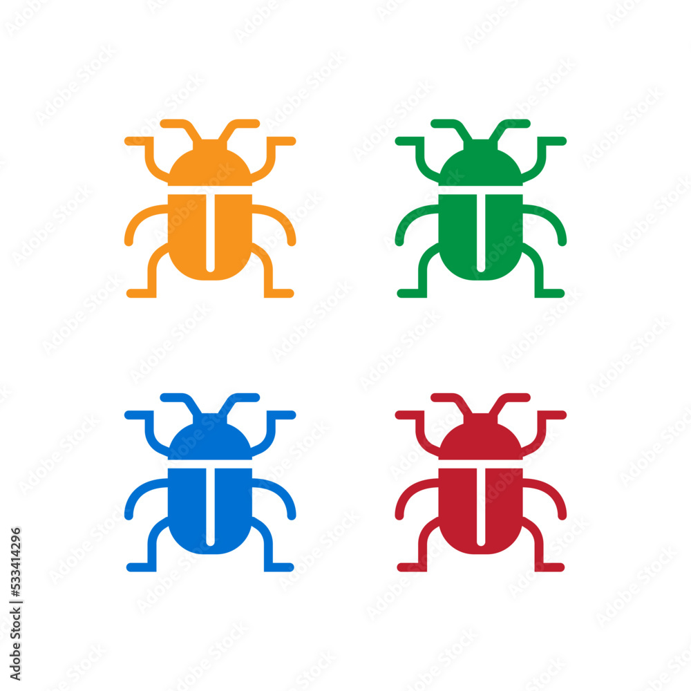 Insect and pest Mix Colors icon set. Beetle Icon, Red, Green, Orange, and Blue Beetle Icon. vector Stock Insect and pest Mix Colors icon set. Beetle Icon, Red, Green, Orange, and Blue Beetle Icon. vector Stock