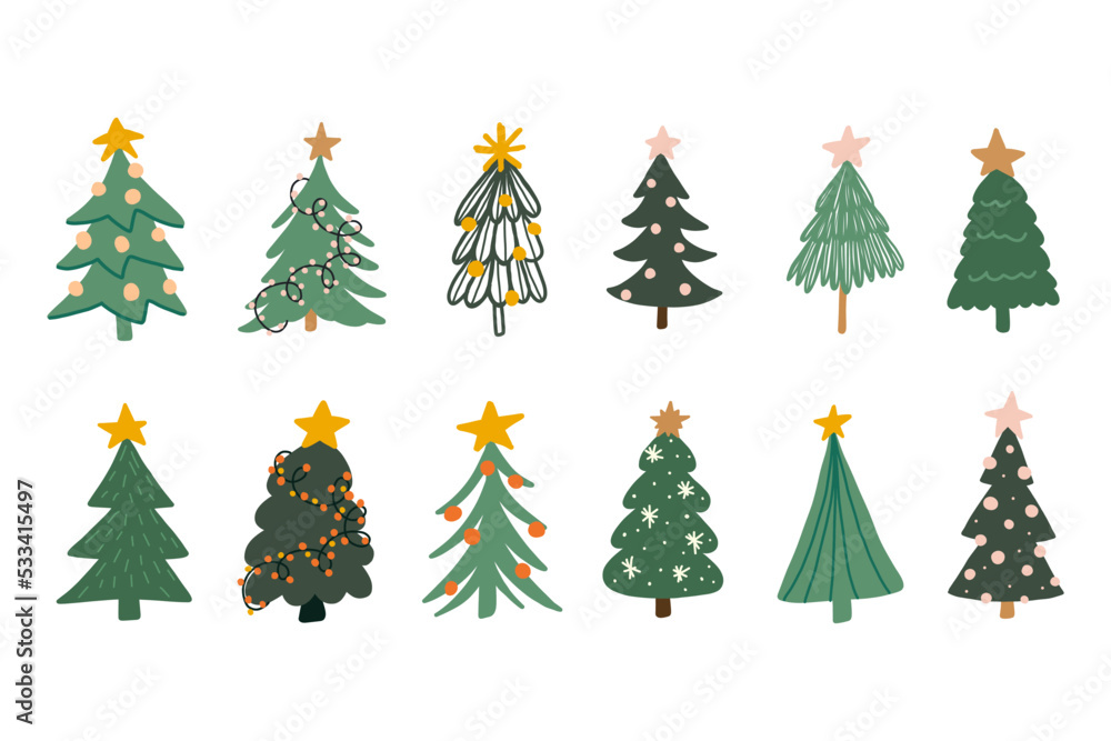 Obraz premium Set of doodle christmas tree.Pine tree