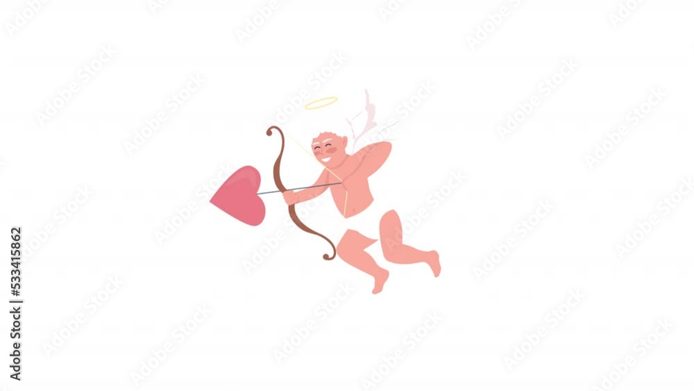 Animated cute cupid character. Little baby angel with bow and arrow. Full body flat person HD video footage with alpha channel. Color cartoon style illustration for motion graphic design and animation Animated cute cupid character. Little baby angel with bow and arrow. Full body flat person HD video footage with alpha channel. Color cartoon style illustration for motion graphic design and animation