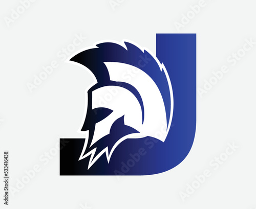 gladiator logo with initial letter J, fitness and sports icon with white background