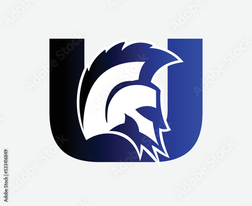 letter U logo with gladiator, fitness and gym logo
