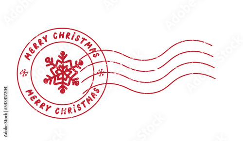 Cute Christmas and New Year postal vector stamp. Merry Cristmas sign. Grunge texture.