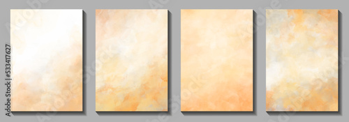 Autumn watercolor vector old paper background set for cards, flyer, poster, banner and cover design. Hand drawn orange watercolour illustration for design. Place for text. Texture template for design.
