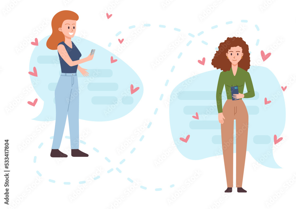 Obraz premium Virtual relations concept with women chat online vector illustration isolated.