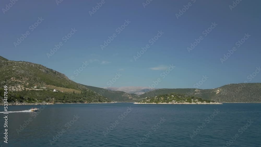 The steep coastline of Ithaca in Greece, Approaching Vathy, the capital