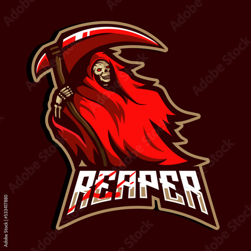 Reaper mascot logo design illustration vector isolated on dark background for team esport gaming