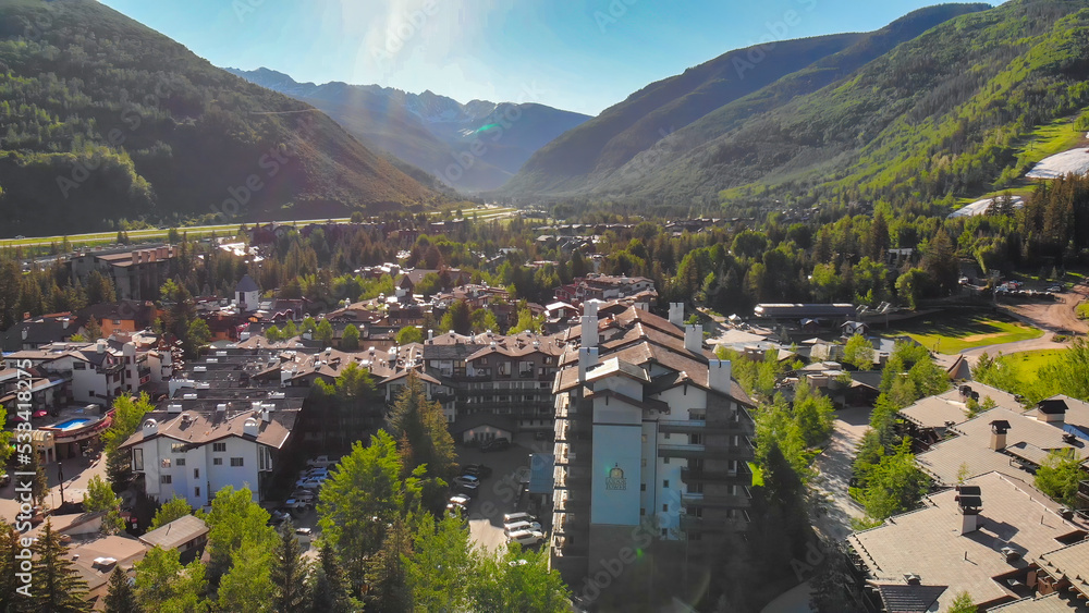 Obraz premium Aerial view of Vail town in Colorado, summer season