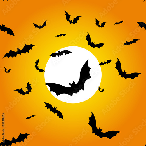 Vector. Night  full moon and bats  seamless pattern. Colorful scary Halloween illustration. Background mockup for Halloween party invitation card. Happy Halloween print. Volumetric image.