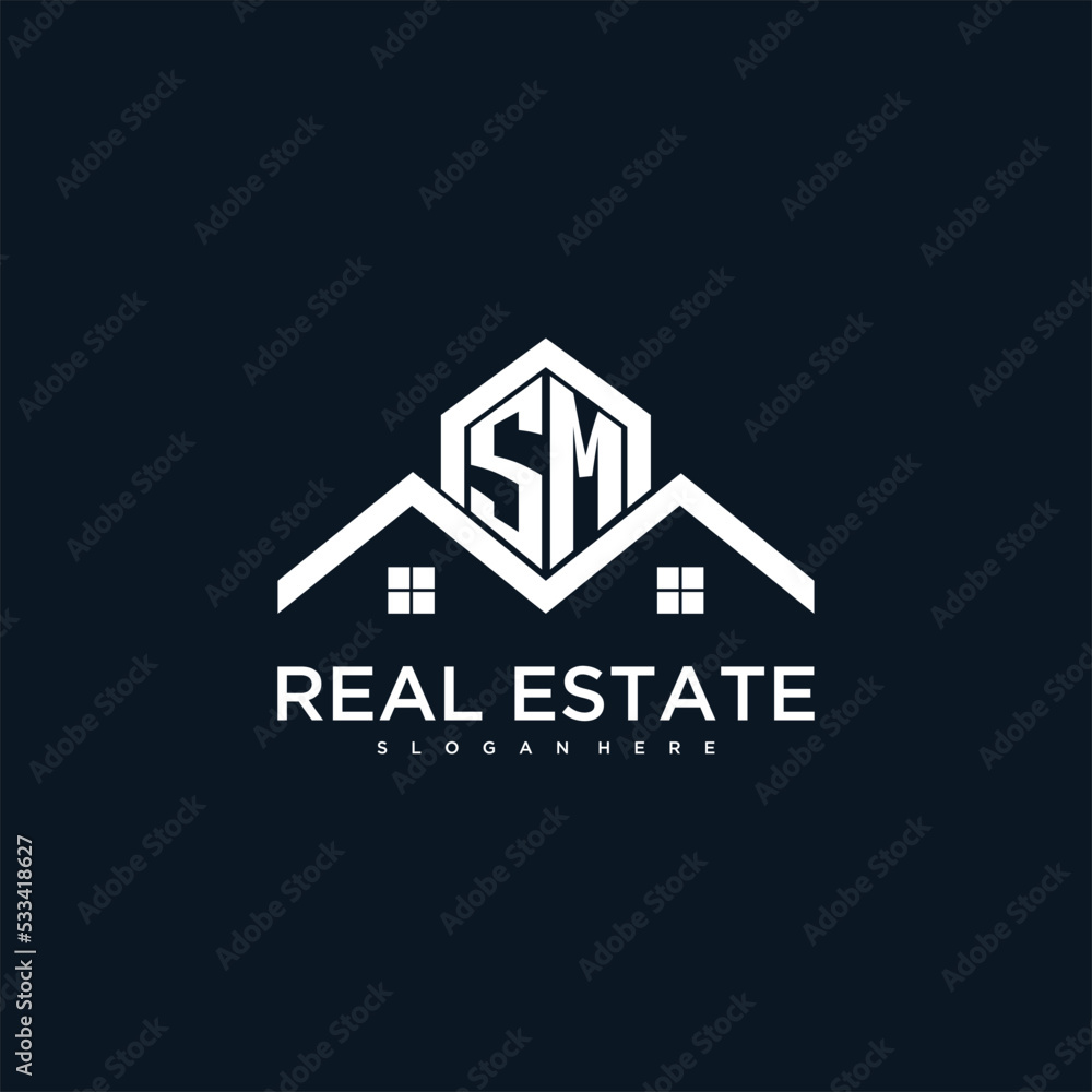 SM initial monogram logo for real estate with creative roof and home ...
