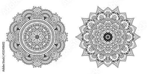 Black complex wedding decorative mandala, for printable coloring book page