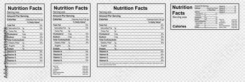 Nutrition Facts label design template vector set photo