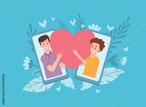 Distant relations and virtual love composition flat vector illustration isolated.