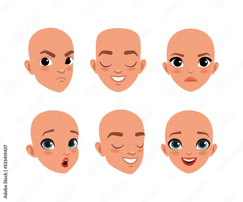 Face of cute boy and girl with different emotions set. Constructor for animation cartoon vector illustration Face of cute boy and girl with different emotions set. Constructor for animation cartoon vector illustration