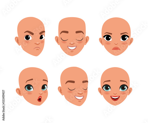 Face of cute boy and girl with different emotions set. Constructor for animation cartoon vector illustration