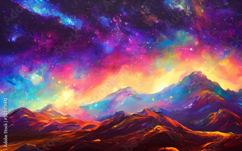 It s a beautiful  dreamy landscape with swirls of colourful gas and stars. It looks like it would be amazing to explore.