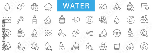 Water thin line icons set. Water editable stroke icons set. Water Drop symbol. Vector photo
