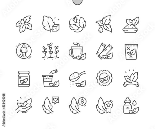 Stevia. Sweetener sugar substitute. Natural healthy product. Menu for cafe. Pixel Perfect Vector Thin Line Icons. Simple Minimal Pictogram