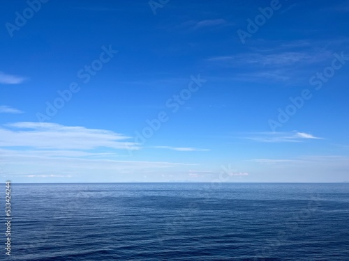 quiet blue sea horizon, blue sea and blue sky