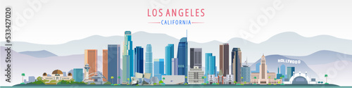 Fotografie, Obraz Los Angeles city skyline vector illustration, California United States
