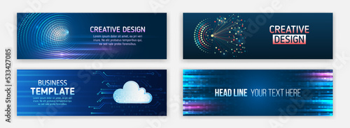Modern banner in hi-tech style. Set of web banner templates, information protection, big data. Scientific and technical concept.