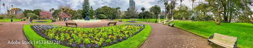 Auckland panoramic 360 degrees view from Albert Park on a cloudy day, New Zealand