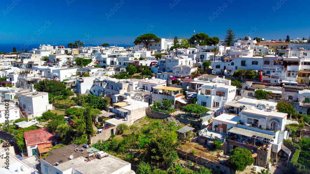 Aerial view of Anacapri. Island homes and skyline in summer season, Italy.