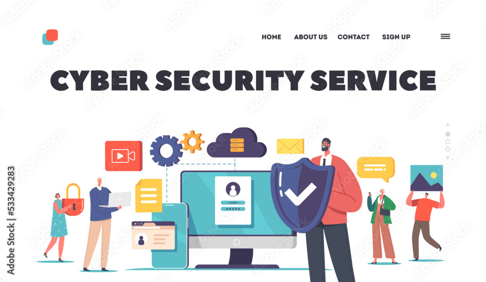 Cyber Security Service Landing Page Template. Internet Privacy, Data Protection, Virtual Private Network, Cloud Storage