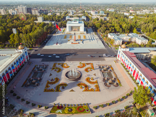 Aerial view of Bishkek city's Ala-Too central square