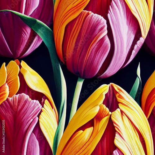 Tulip flowers seamless pattern, 3D illustration, 3D rendering.