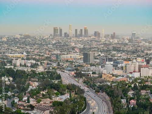 Sunset of the Los Angeles downtown skyline