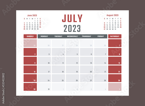 calendar for july 2023 starts sunday, vector calendar design july 2023 year