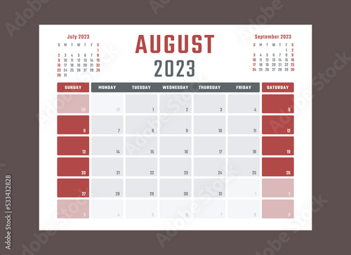 calendar for august 2023 starts sunday, vector calendar design august 2023 year