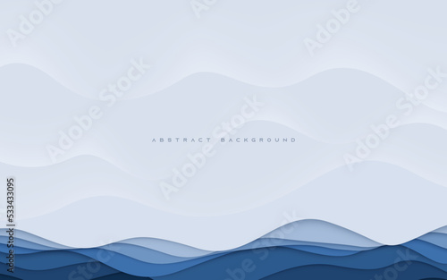 Abstract blue wavy papercut layers background light and shadow