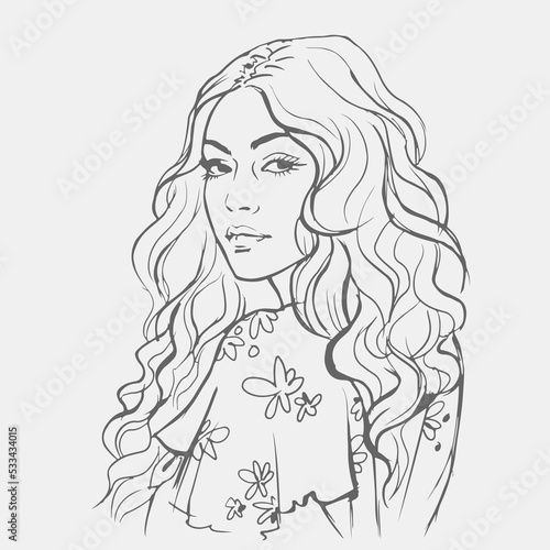 girl with long hair vector for card illustration decoration