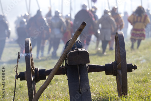 medieval cannon and troops