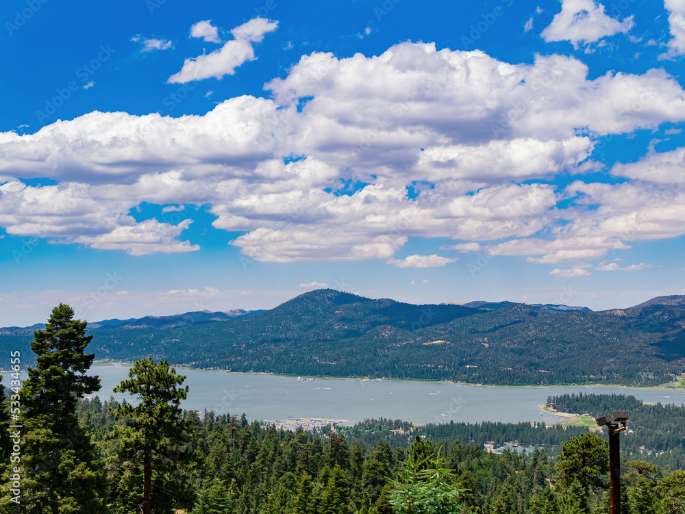 Sunny aerial view of the Big bear lake